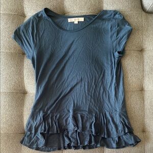 LOFT Gray Ruffled Short Sleeve T-Shirt